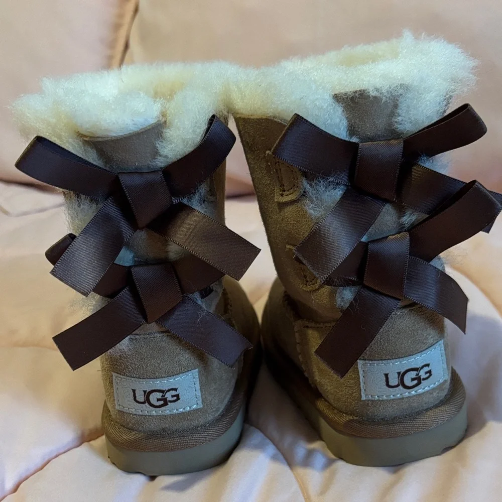 UGG Kids Bailey Bow II Tan Shearling Boots